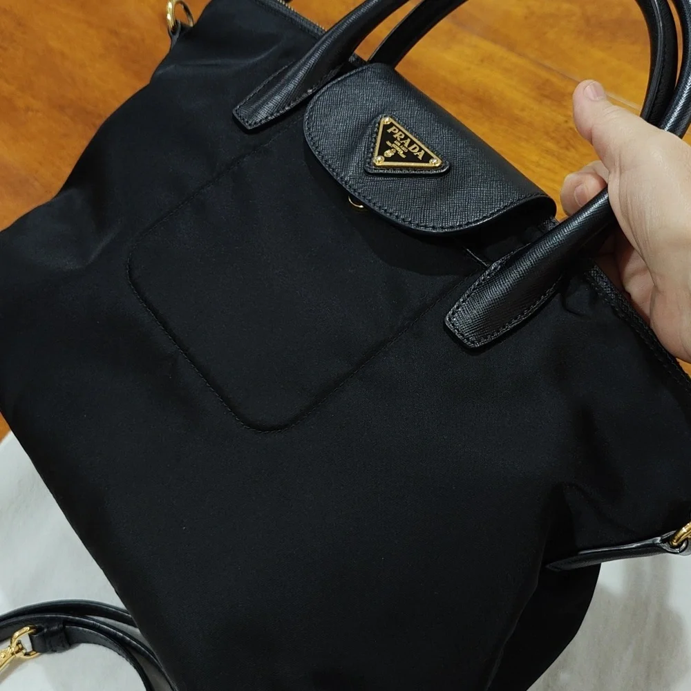Prada Black Nylon Satchel with Gold Hardware - Picture 2 of 16